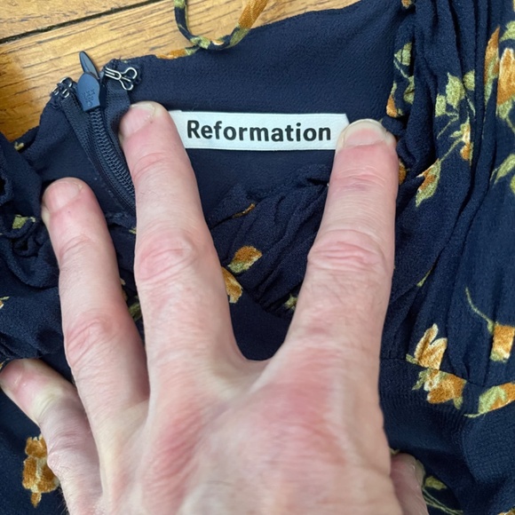 REFORMATION Navy Blue Fawn Floral MIDI Slip Dress Sz 2 EUC - Picture 3 of 9